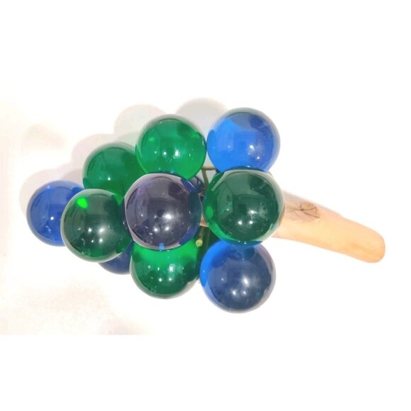 Extra Large Vintage MCM Blue Green Lucite Grapes Cluster On Wood Stem 7+" READ - Picture 3 of 11